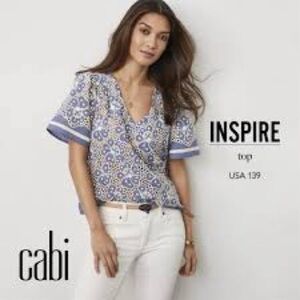 Cabi Inspire Cotton Eyelet Short Sleeve V Neck Blouse in Periwinkle - Size Small